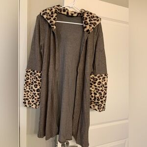 LTX Sportswear Light Brown Open Front Cardigan With Animal Print Accents NWOT 🌴